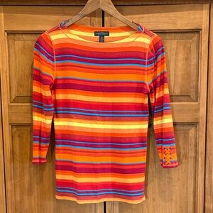 Ralph Lauren Vibrant Striped Knit 100% Cotton Top Size Medium